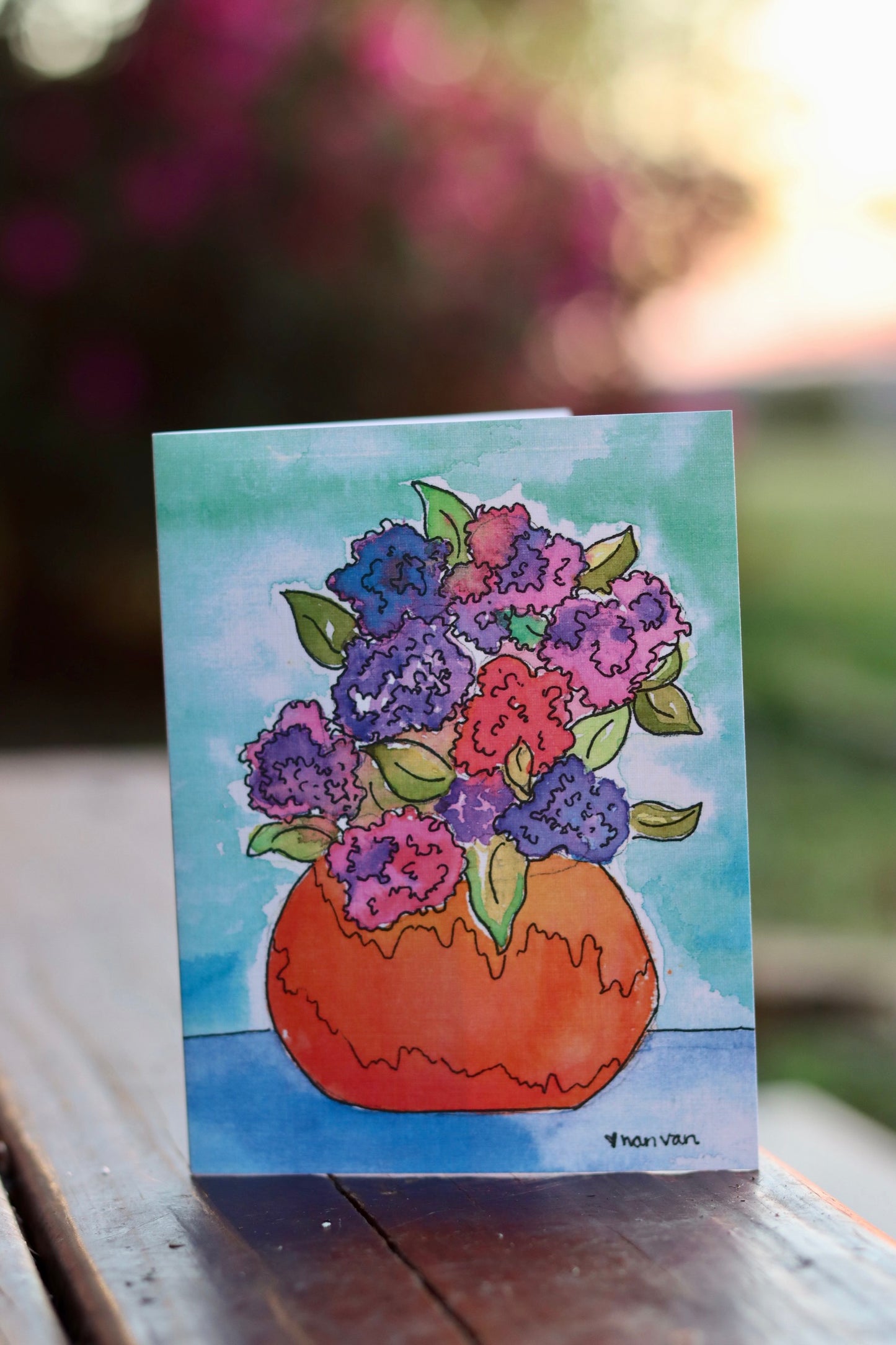 Hopeful Hydrangeas in an Orange Vase