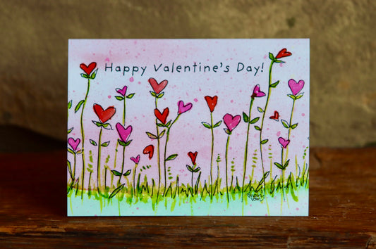 'Happy Valentine's Day!' Field of Heart Shaped Flowers Greeting Card