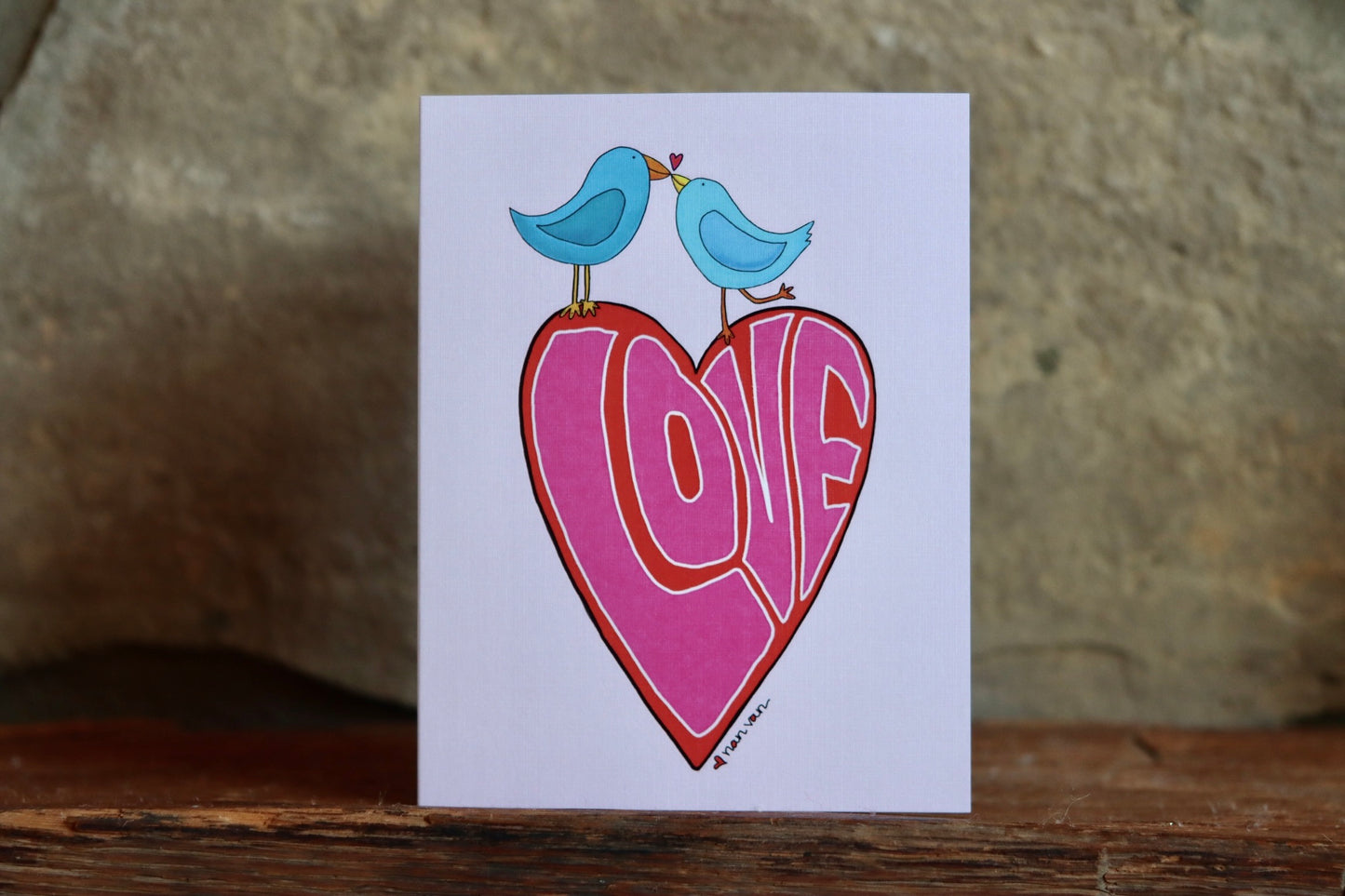 'Love' Birds Perched on a Heart Greeting Card