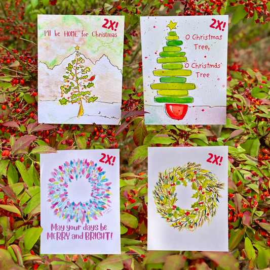 Christmas Card Bundle 2024 with Wreath Christmas Tree Red Birdie Card