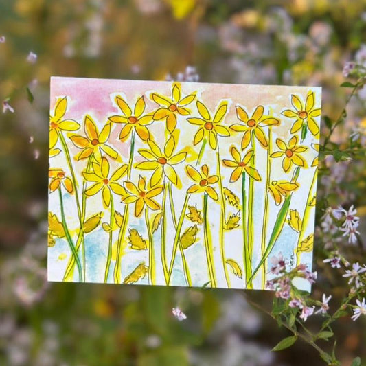 Daisy patch with beautiful sky greeting card