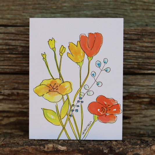 Flower bloom poppies dancing greeting card