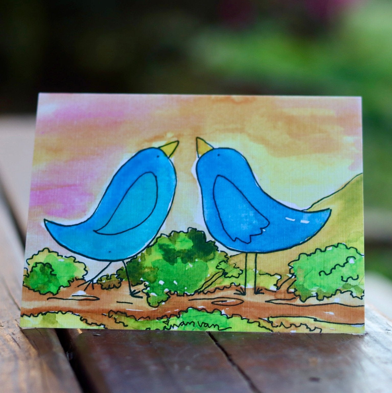 Friend birds at sunset greeting card