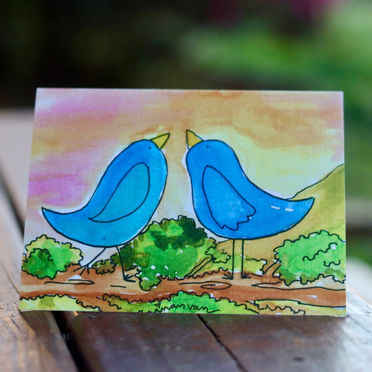 Friend birds at sunset greeting card