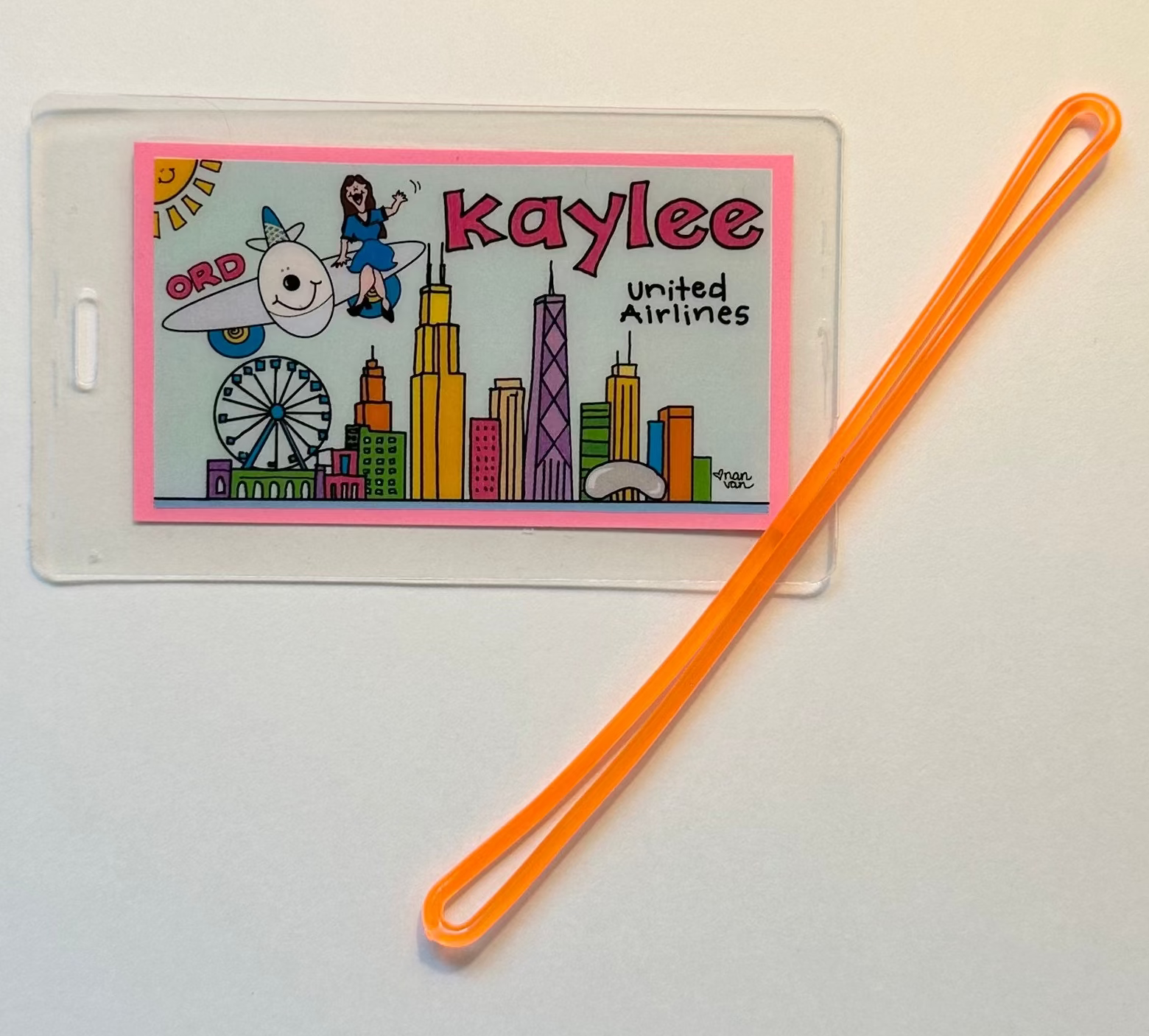 The Chicago skyline is a fun whimsical design!  Any airline, any skyline!  You design it, I'll draw it!  