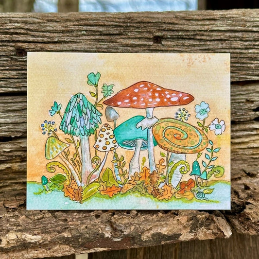 Fun Colorful Mushrooms Greeting Card Red Green Dotted