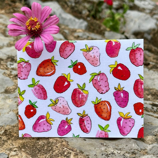 Fun Pink and Red Strawberries Greeting Card