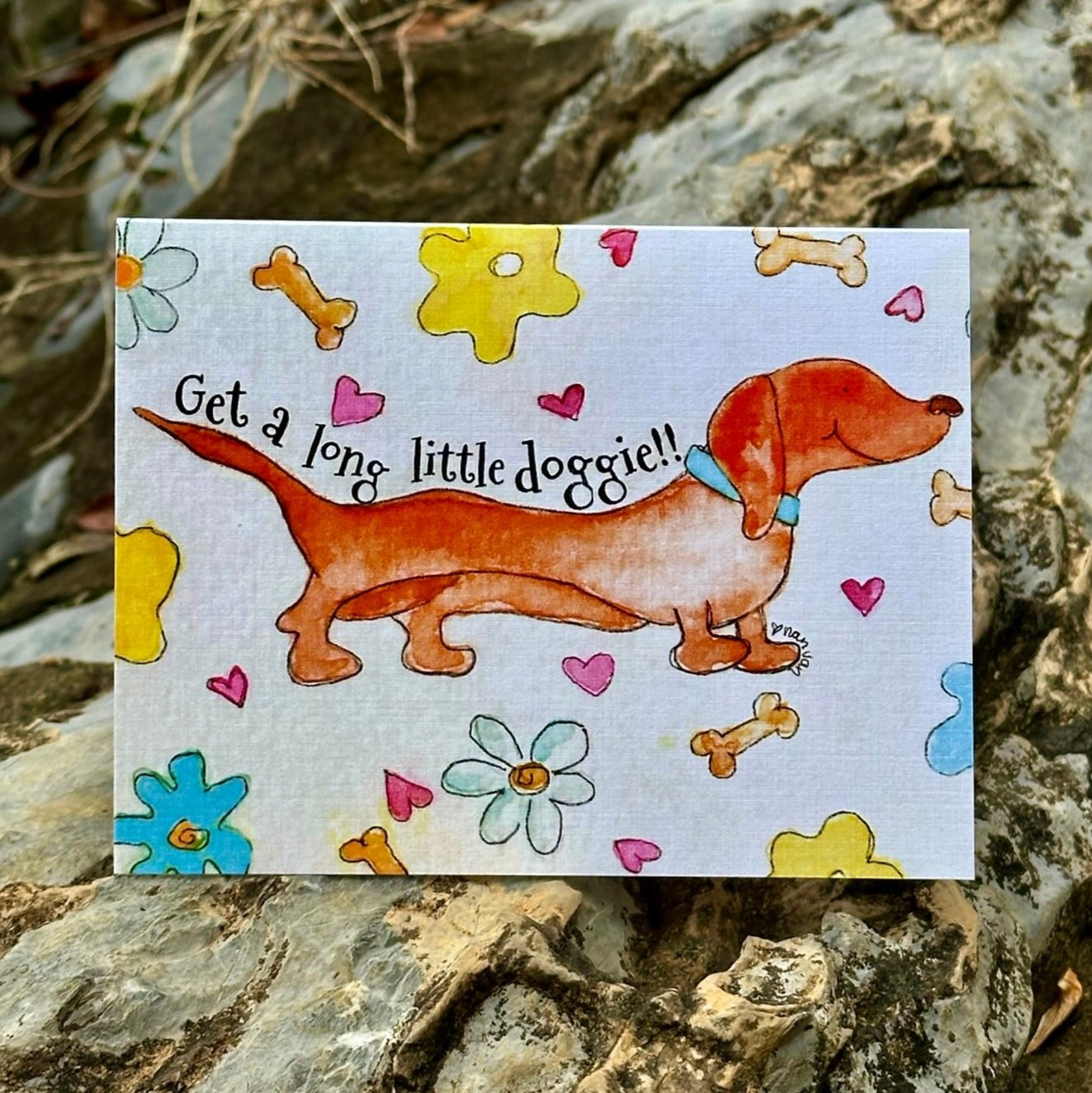 Get a long little doggie Weiner Dog Daschund Greeting Card