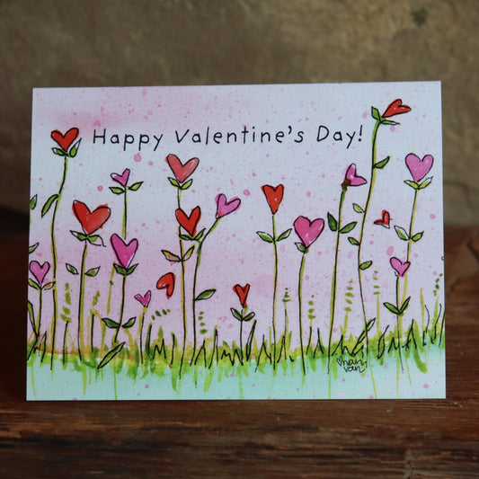 'Happy Valentine's Day!' Field of Heart Shaped Flowers Greeting Card 2