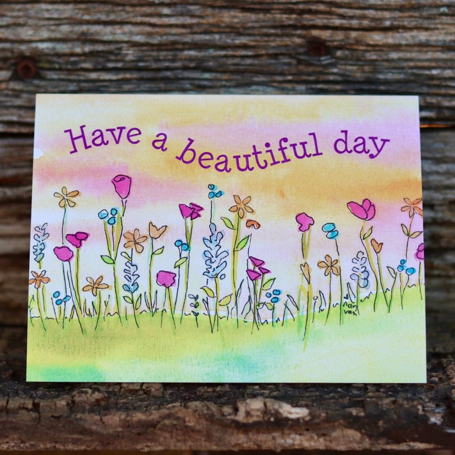 Have a beautiful day wildflowers with vibrant sunset card