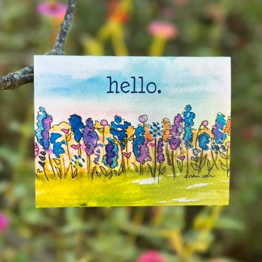 Hello text bluebonnet patch greeting card