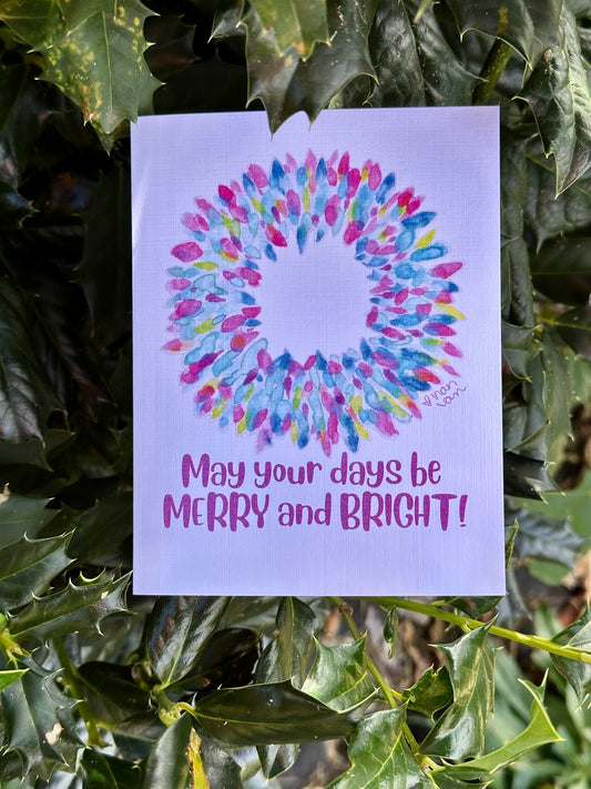 'May Your Days be Merry and BRIGHT!' Pink and Blue Wreath