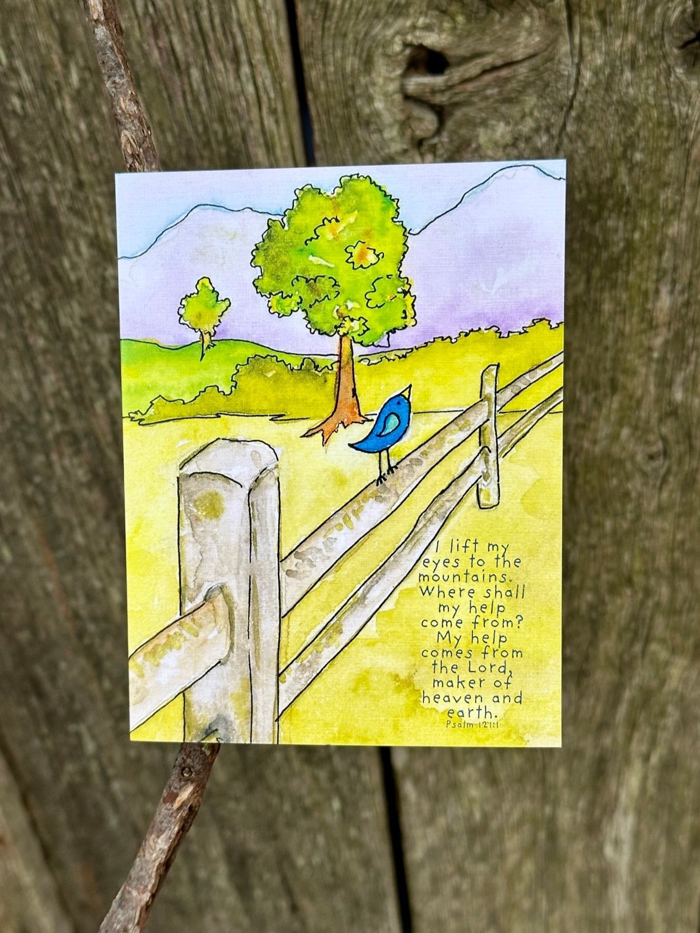 'I Lift My Eyes' Bluebird on a Fence