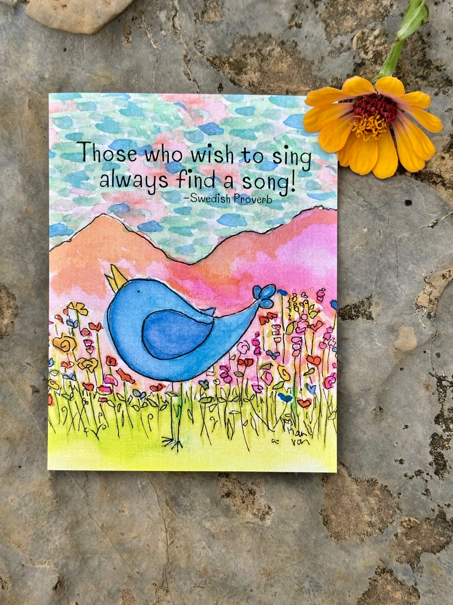 'Those Who Wish to Sing' Birdie with Pink Mountains