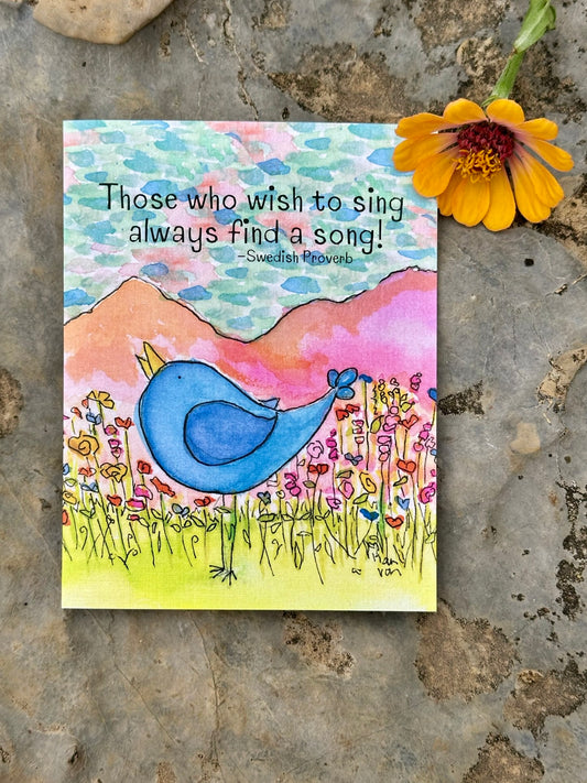 'Those Who Wish to Sing' Birdie with Pink Mountains