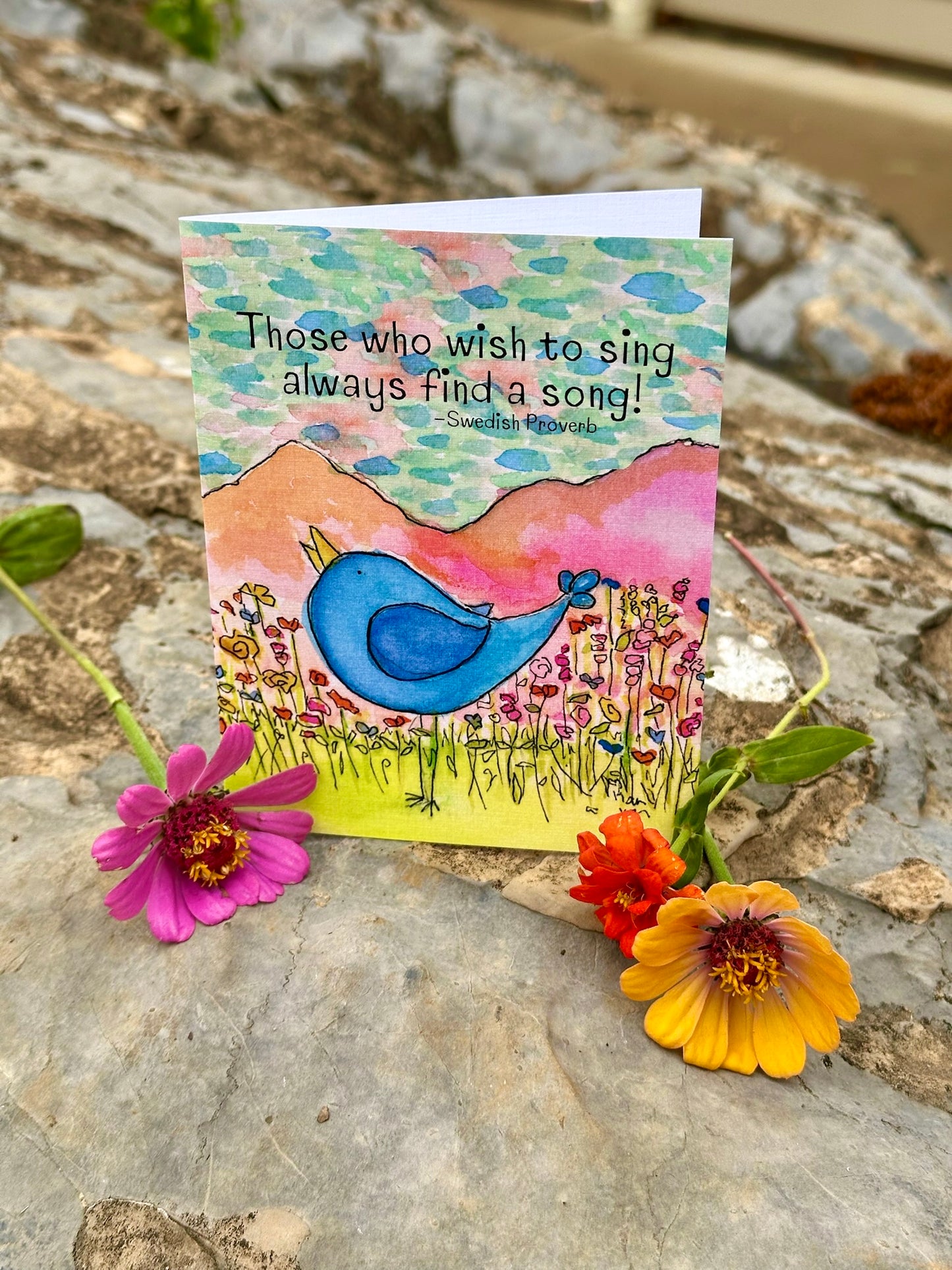 'Those Who Wish to Sing' Birdie with Pink Mountains