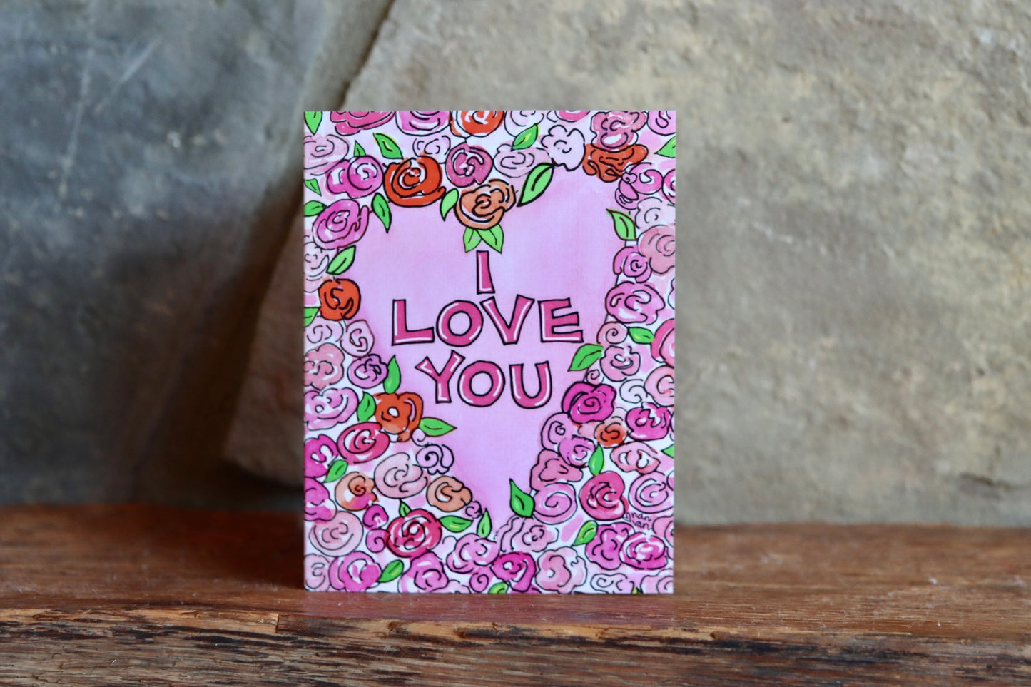 'I Love You' Valentines Heart and Roses Card