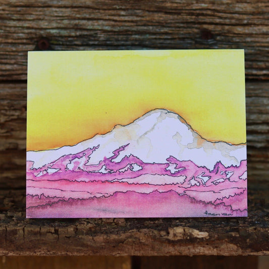 Mt Rainier from 35000 feet yellow sunset card