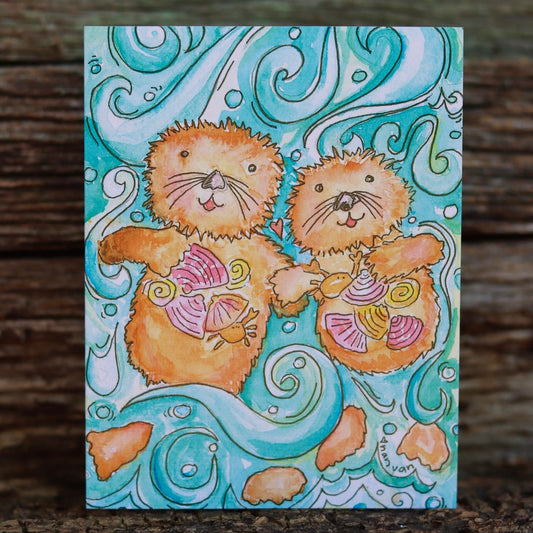 Otterly adorable greeting card otters floating in the ocean greeting card