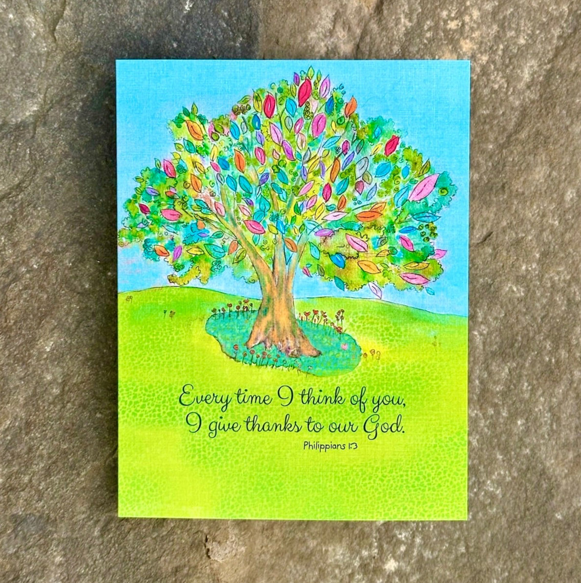 Every time I think of you colorful tree greeting card Philippians 1:3 Greeting Card
