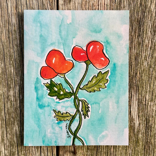 Red Poppies Dancing Greeting Card with Blue Skies