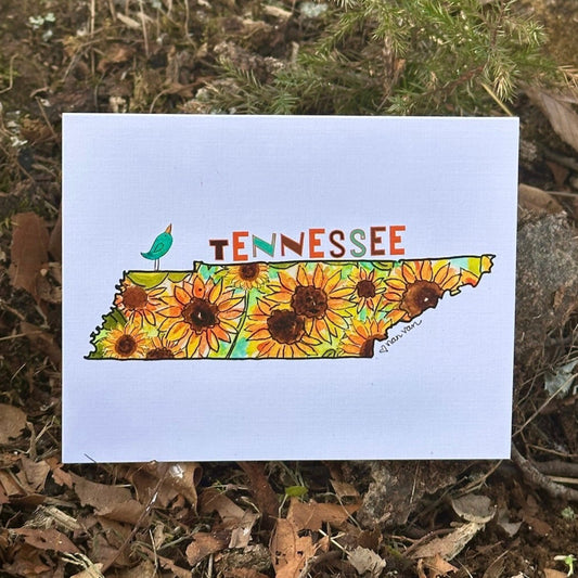 State of Tennesee with Bluebird and Sunflowers Greeting Card