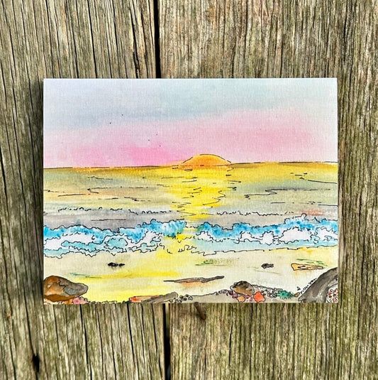 Sunset on the Beach Glen Eden Waves Crashing Greeting Card 