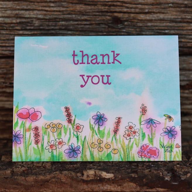 Thank You text wildflowers blue sky wildflowers card