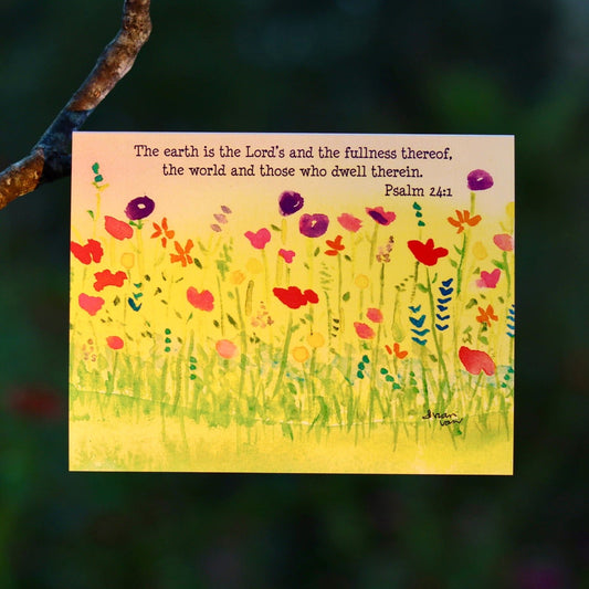 The earth is the Lord's Psalm 24:1 soft wildflowers card
