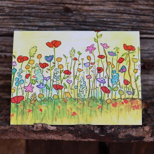 Wildflower patch yellow sunset greeting card