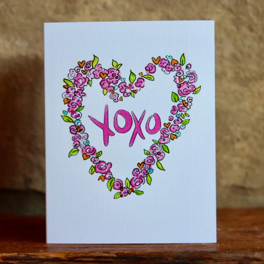 XOXO Rose Heart Flower Greeting Card Valentines Day