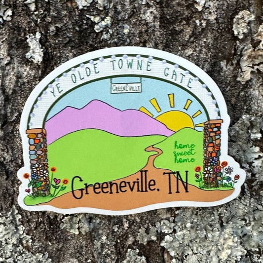 Ye Olde Towne Town Gate Greeneville TN Dishwasher Safe Sticker