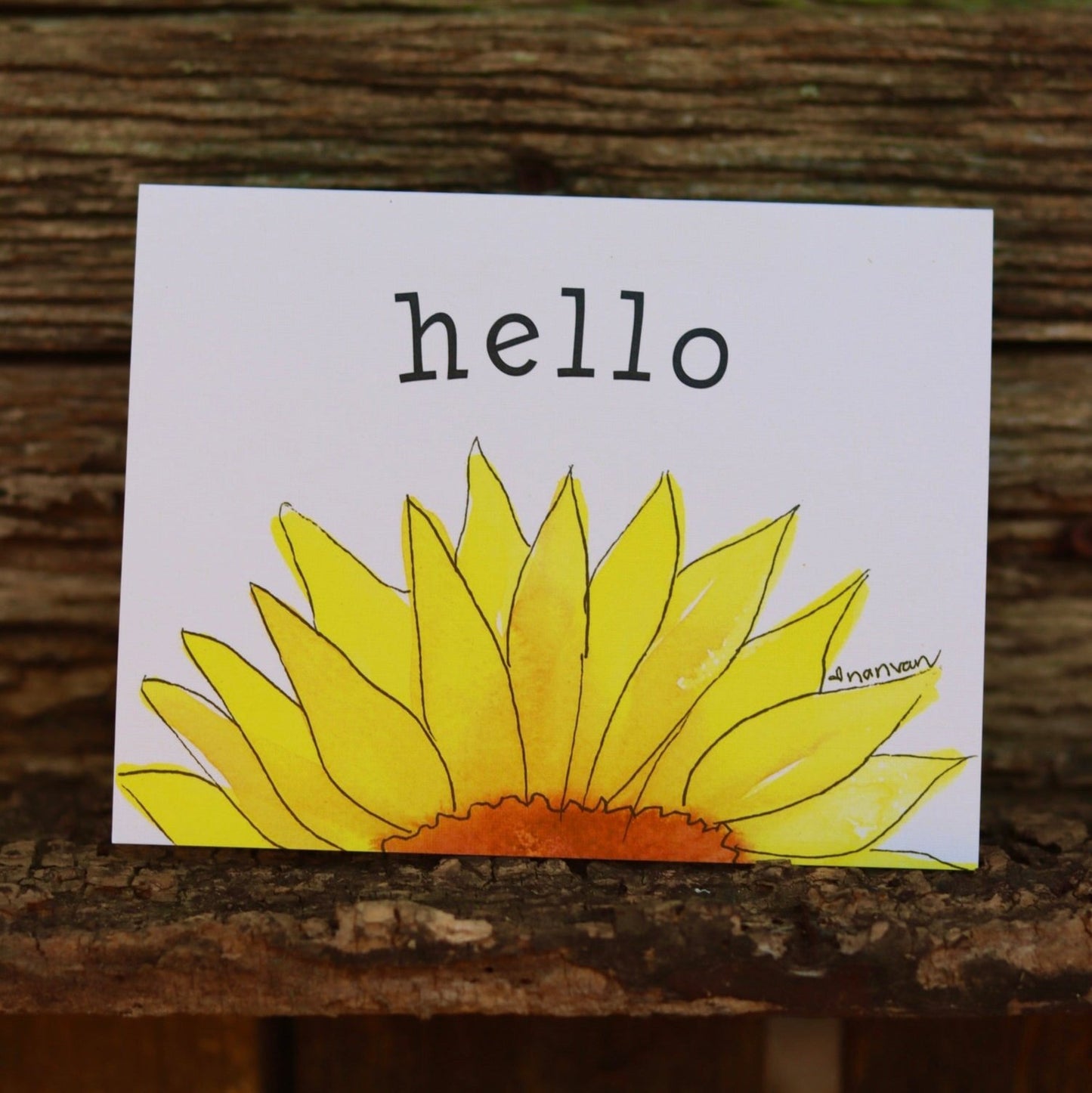 hello text sunflower greeting card