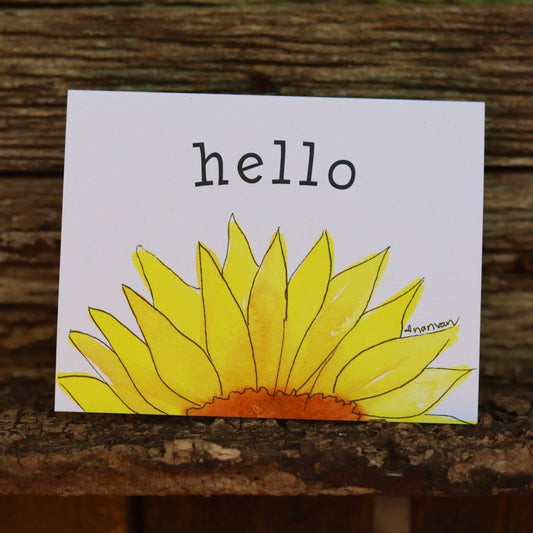 hello text sunflower greeting card
